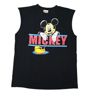 Vintage Disney World Mickey Mouse Muscle Tee Shirt Black Large - Made in Mexico
